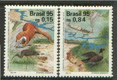 Brazil 1995 Lubrapex '95 Stamp Exhibition (Fauna) set of 2 unmounted mint SG 2722-23*, stamps on , stamps on  stamps on ibis, stamps on heron, stamps on birds, stamps on stoat, stamps on stamp exhibitions, stamps on 