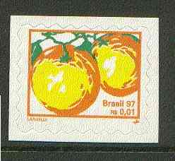 Brazil 1997 Fruits - Oranges 1c self-adhesive unmounted mint, SG 2823*, stamps on fruit, stamps on food, stamps on oranges, stamps on self adhesive
