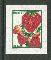 Brazil 1997 Fruits - Strawberries 1r self-adhesive unmounted mint, SG 2833*, stamps on fruit, stamps on food, stamps on strawberries, stamps on self adhesive