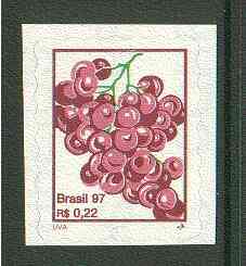Brazil 1997 Fruits - Grapes 22c self-adhesive unmounted mint, SG 2829*, stamps on fruit, stamps on food, stamps on grapes, stamps on wine, stamps on self adhesive