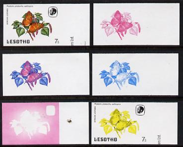 Lesotho 1984 Butterflies African Leopard 7s value x 6 imperf progressive proofs comprising various individual or combination composites unmounted mint, stamps on , stamps on  stamps on butterflies