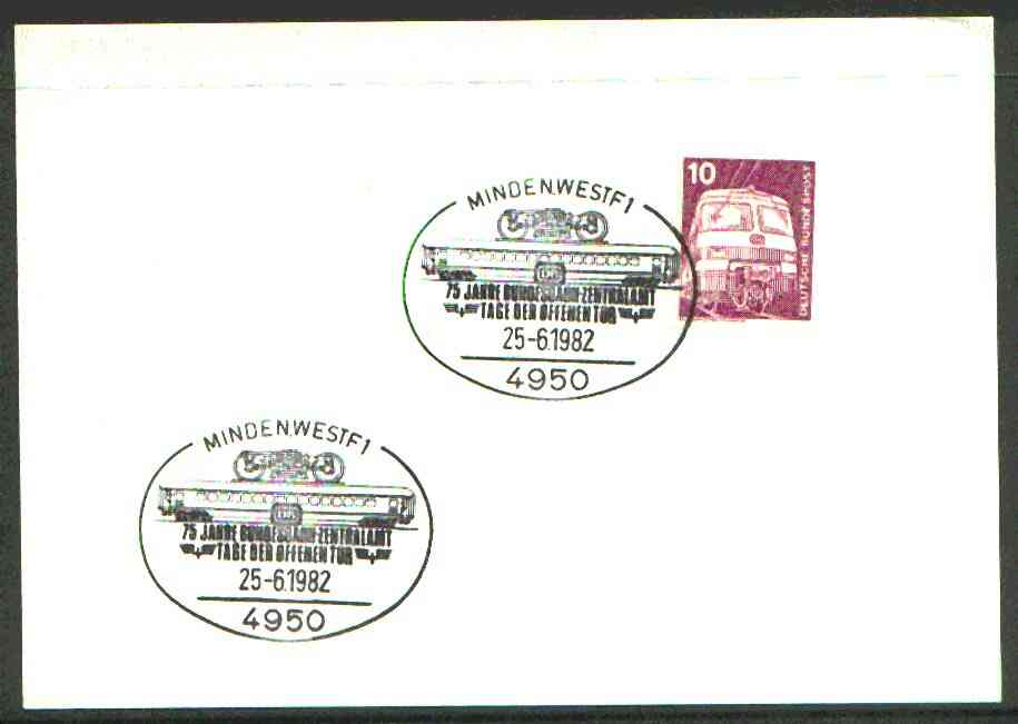 Germany - West 1982 unaddressed card with fine strike of Minden,westf 1 (4850) illustrated Railway cancel , stamps on , stamps on  stamps on railways