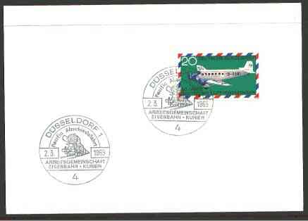 Germany - West 1969 unaddressed card with fine strike of Dsseldorf 1 (4) illustrated Railway cancel , stamps on railways