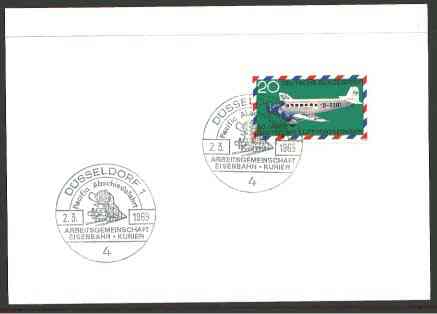 Germany - West 1969 unaddressed card with fine strike of DŸsseldorf 1 (4) illustrated Railway cancel , stamps on railways