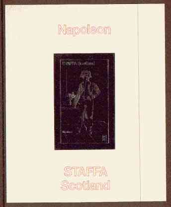 Staffa 19?? Napoleon standing £1 value m/sheet embossed in silver on card (imperf), stamps on history, stamps on personalities, stamps on napoleon  , stamps on dictators.