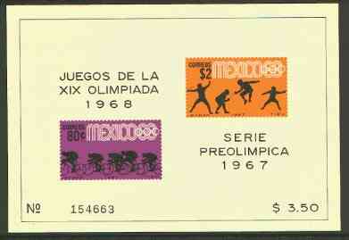 Mexico 1967 Olympic Games (3rd Issue - Postage) imperf m/sheet showing Fencing & Cycling unmounted mint, SG MS 1145b, stamps on , stamps on  stamps on sport, stamps on olympics, stamps on fencing, stamps on bicycles