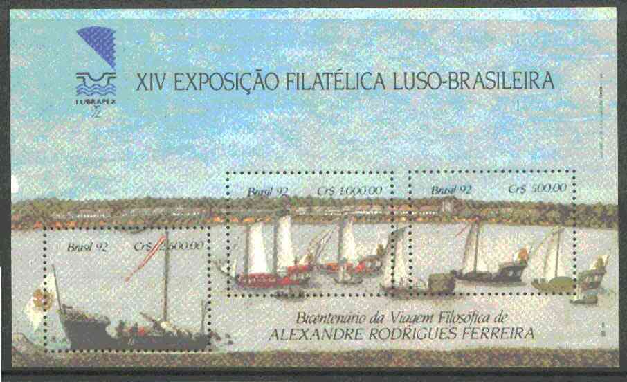 Brazil 1992 Lubrapex 92 Stamp Exhibition (Ships) m/sheet unmounted mint SG MS 2531, stamps on stamp exhibitions, stamps on ships