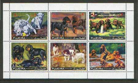 Fujeira 2000 Dogs perf sheetlet containing set of 6 values unmounted mint, stamps on dogs, stamps on 