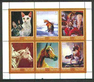 Manama 2000 Animals perf sheetlet containing set of 6 values unmounted mint, stamps on , stamps on  stamps on animals, stamps on horses, stamps on fox, stamps on cats, stamps on  stamps on  fox , stamps on  stamps on foxes, stamps on  stamps on  