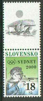 Czech Republic 2000 Sydney Olympics 18k Rifle Shooting unmounted mint se-tenant with label, stamps on , stamps on  stamps on olympics, stamps on rifles, stamps on shooting, stamps on  stamps on firearms