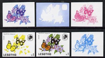 Lesotho 1984 Butterflies Diadem Butterfly 1m value x 6 imperf progressive proofs comprising various individual or combination composites, stamps on , stamps on  stamps on butterflies