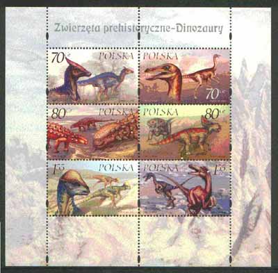 Poland 2000 Dinosaurs perf sheetlet containing set of 6 values unmounted mint, stamps on dinosaurs