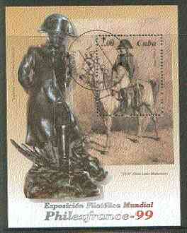 Cuba 1999 'Philexfrance-99' (Napoleon) perf m/sheet cto used, stamps on napoleon, stamps on horses, stamps on statues, stamps on stamp exhibitions  , stamps on dictators.