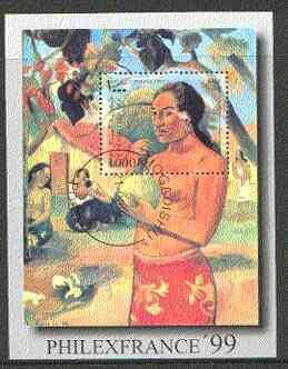 Somalia 1999 'Philexfrance-99' (Nude by Gauguin) perf m/sheet cto used, stamps on arts, stamps on nudes, stamps on gauguin, stamps on stamp exhibitions