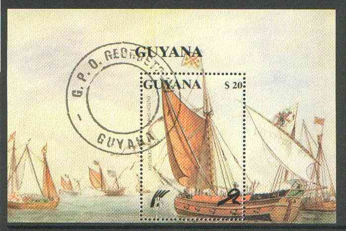 Guyana 1990 Dutch Ships perf m/sheet cto used, stamps on , stamps on  stamps on ships