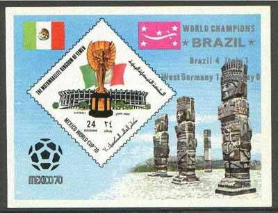 Yemen - Royalist 1970 World Cup Football 24b value (diamond shaped) imperf m/sheet unmounted mint opt'd 'Brazil World Champions' in silver, stamps on , stamps on  stamps on football, stamps on  stamps on sport