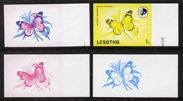 Lesotho 1984 Butterflies African Monarch 1s value x 4 imperf progressive proofs comprising various individual or combination composites unmounted mint, stamps on , stamps on  stamps on butterflies