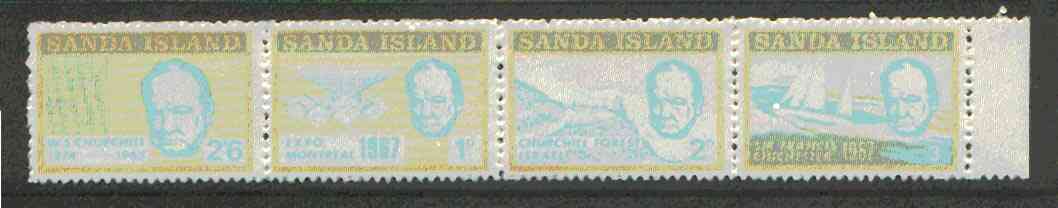 Sanda Island 1970 Churchill perf def strip of 4 (Chichester Boat, Forest etc) unmounted mint (Rosen S177-80), stamps on , stamps on  stamps on churchill, stamps on personalities, stamps on yachts, stamps on trees, stamps on e