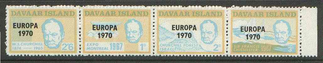Davaar Island 1970 Europa opt on 1967 Churchill perf def strip of 4 (Chichester Boat, Forest etc) unmounted mint, stamps on churchill, stamps on personalities, stamps on yachts, stamps on trees, stamps on europa