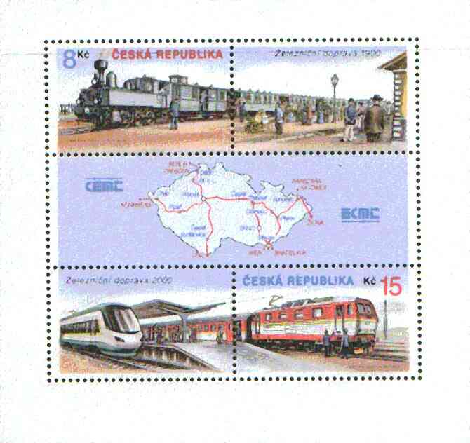 Czech Republic 2000 Railway Centenary m/sheet containing set of 2 plus 3 labels unmounted mint, stamps on railways