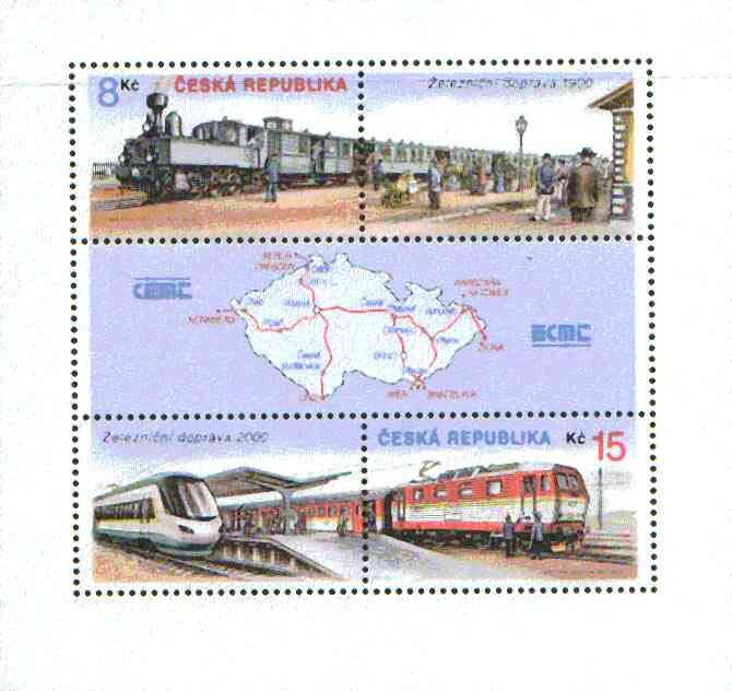 Czech Republic 2000 Railway Centenary m/sheet containing set of 2 plus 3 labels unmounted mint, stamps on , stamps on  stamps on railways