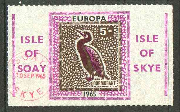 Isle of Soay 1965 Europa (Cormorant) 5s value fine used with Soay cancellation, stamps on , stamps on  stamps on birds, stamps on europa, stamps on cormorant