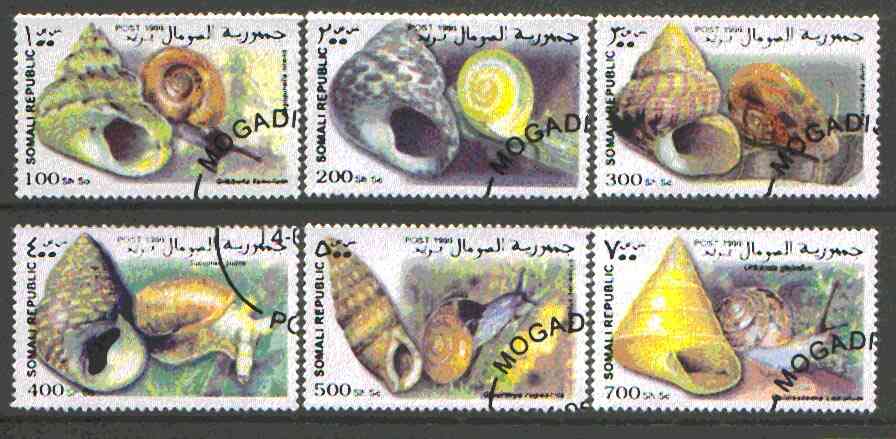 Somalia 1999 Shells set of 6 fine cto used*, stamps on shells, stamps on marine life