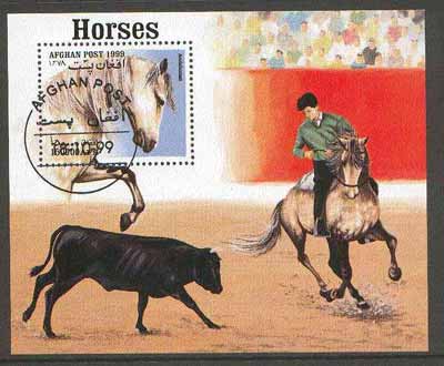 Afghanistan 1999 Horses (Bull Fight) m/sheet fine cto used, stamps on animals, stamps on horses, stamps on bovine