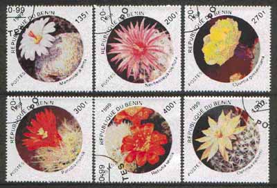 Benin 1999 Cactus Flowers diamond-shaped set of 6 fine cto used*, stamps on , stamps on  stamps on flowers, stamps on  stamps on cacti