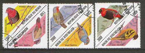 Benin 1999 Birds (triangular) set of 6 fine cto used*, stamps on , stamps on  stamps on birds, stamps on triangulars