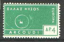 Cinderella - Arcoudi (Greek Local) 1963 4d green Europa perf label showing rocket orbitting Earth (?) unmounted mint, blocks pro rata, stamps on , stamps on  stamps on europa, stamps on space, stamps on rockets