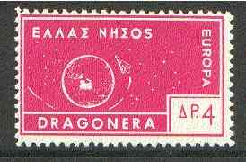 Cinderella - Dragonera (Greek Local) 1963 4d rosine Europa perf label showing rocket orbitting Earth (?) unmounted mint, blocks pro rata, stamps on , stamps on  stamps on europa, stamps on space, stamps on rockets