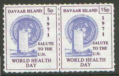 Davaar Island 1971 Rouletted 5p & 15p blue & purple se-tenant pair (Salute to the UN - World Health Day) produced for use during Great Britain Postal strike unmounted mint, stamps on , stamps on  stamps on strike, stamps on united nations, stamps on environment, stamps on food