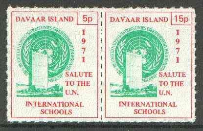 Davaar Island 1971 Rouletted 5p & 15p red & green se-tenant pair (Salute to the UN - International Schools) produced for use during Great Britain Postal strike unmounted mint, stamps on , stamps on  stamps on strike, stamps on united nations, stamps on racism, stamps on education