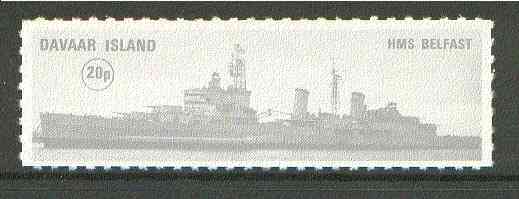 Davaar Island 1972 HMS Belfast 20p grey Rouletted without tab unmounted mint, stamps on , stamps on  stamps on ships