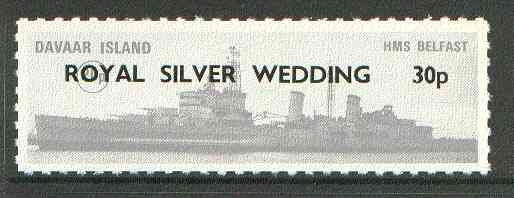 Davaar Island 1972 HMS Belfast 20p grey opt'd Royal Silver Wedding 30p Rouletted without tab unmounted mint*, stamps on , stamps on  stamps on ships, stamps on royalty, stamps on silver wedding