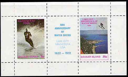 Davaar Island 1972 Water Skiing 75th Anniversary rouletted m/sheet containing set of 2 plus label unmounted mint, stamps on , stamps on  stamps on water skiing, stamps on water sport