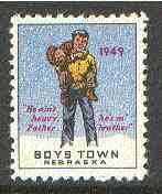 Cinderella - United States 1949 Boys Town, Nebraska fine unmounted mint labels showing Boy carrying another in snow inscribed He aint heavy Father, hes m brother*, stamps on cinderellas