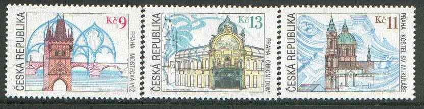 Czech Republic 2000 The Royal Road set of 3 (Gothic, Baroque & Art Nouveau Architecture) unmounted mint, stamps on architecture, stamps on monuments, stamps on buildings