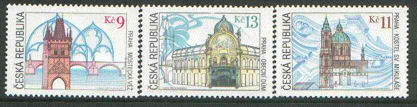 Czech Republic 2000 The Royal Road set of 3 (Gothic, Baroque & Art Nouveau Architecture) unmounted mint, stamps on , stamps on  stamps on architecture, stamps on monuments, stamps on buildings