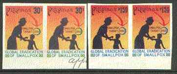 Philippines 1978 Global Eradication of Smallpox set of 2 in imperf pairs on gummed wmkd paper (from the single imperf archive sheets) as SG 1477-78, stamps on medical, stamps on diseases