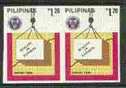 Philippines 1985 Export Promotion Year 1p20 imperf pair on gummed wmk'd paper (from the single imperf archive sheet) as SG 1931, stamps on business, stamps on crane, stamps on trade