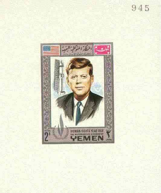 Yemen - Royalist 1968 Human Rights Year 2b (J F Kennedy) imperf individual de-luxe sheet unmounted mint, stamps on human rights, stamps on kennedy, stamps on personalities