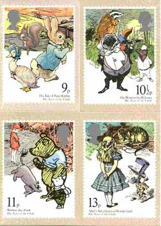 Great Britain 1979 International Year of The Child (Illustrations from Childrens Books) set of 4 PHQ cards unused and pristine, stamps on children, stamps on  iyc , stamps on literature, stamps on books, stamps on fairy tales, stamps on alice