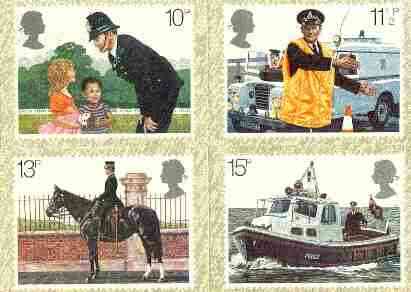 Great Britain 1979 Metropolitan Police 150th Anniversary set of 4 PHQ cards unused and pristine, stamps on , stamps on  stamps on police, stamps on horses, stamps on land rover, stamps on 