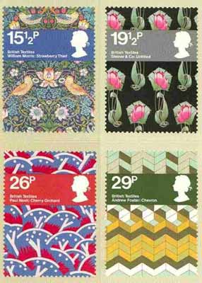 Great Britain 1982 British Textiles set of 4 PHQ cards unused and pristine, stamps on textiles