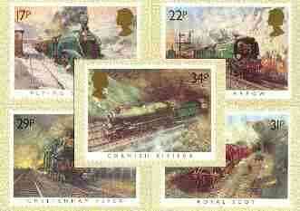 Great Britain 1985 Famous Trains set of 5 PHQ cards unused and pristine, stamps on , stamps on  stamps on railways