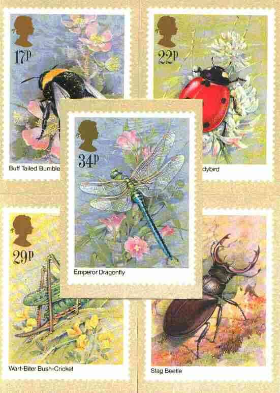 Great Britain 1985 Insects set of 5 PHQ cards unused and pristine, stamps on insects