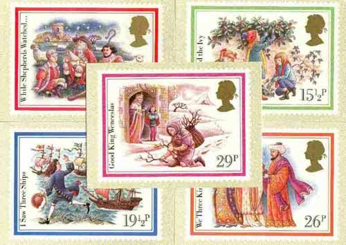 Great Britain 1982 Christmas - Carols set of 5 PHQ cards unused and pristine, stamps on christmas, stamps on music