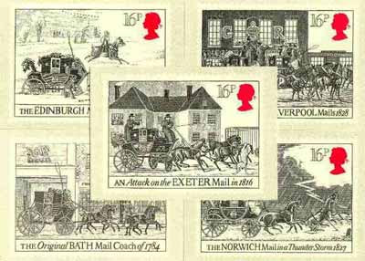 Great Britain 1984 First Mail Coach Run set of 5 PHQ cards unused and pristine, stamps on , stamps on  stamps on postal, stamps on mail coaches, stamps on  stamps on slania